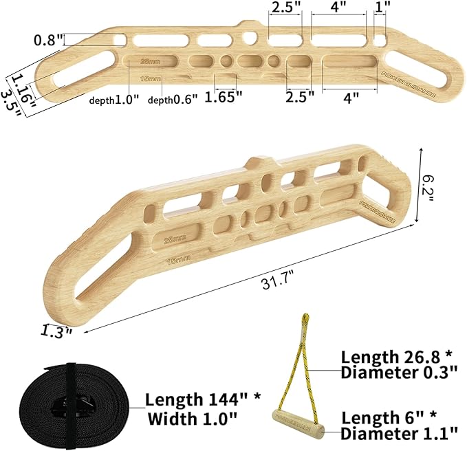 POWER GUIDANCE Wooden Hangboard, Portable Climbing Training Board, Enhances Finger Grip Strength for Indoor and Outdoor Use