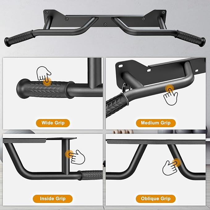Kipika Heavy Duty Wall Mounted Doorway Pull Up Bar, Multifunctional Chin Up Bar, Portable Fitness Door Bar, Body Workout Home Gym System