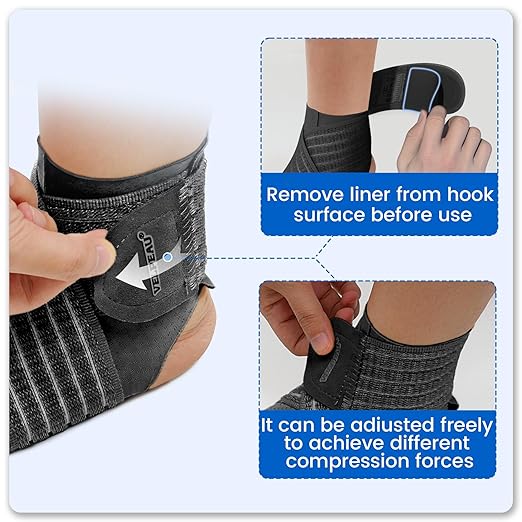 Velpeau Foot & Ankle Support Brace Compression Sleeve with Adjustable Strap, Elastic Wrap for Plantar Fasciitis, Achilles Tendonitis, Sprained, Sports Bandage Sock for Men & Women (Single, Black, L)