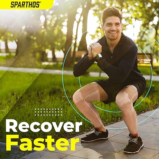 Sparthos Full Leg Compression Sleeves - Braces for Calves, Knee and Thigh, Recovery, Support Pain Relief for Sports Patella Meniscus Tear Mcl Acl Tendon Osgood Schlatter - Mens and Womens (Beige-S)
