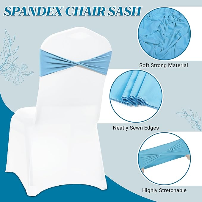 MDS Pack of 125 Spandex Chair Sashes Bows Elastic Stretch Dining Chair Bands Ties Without Slider Buckle Universal fits for Wedding Baby Shower Birthday Party Banquet Event Decoration - Blue