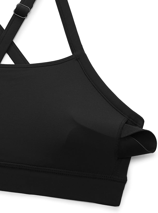 CRZ YOGA Butterlift Cut-Out Cross Back Sports Bras for Women - Medium Impact Adjustable Thin Straps Pilates Padded Gym Tops