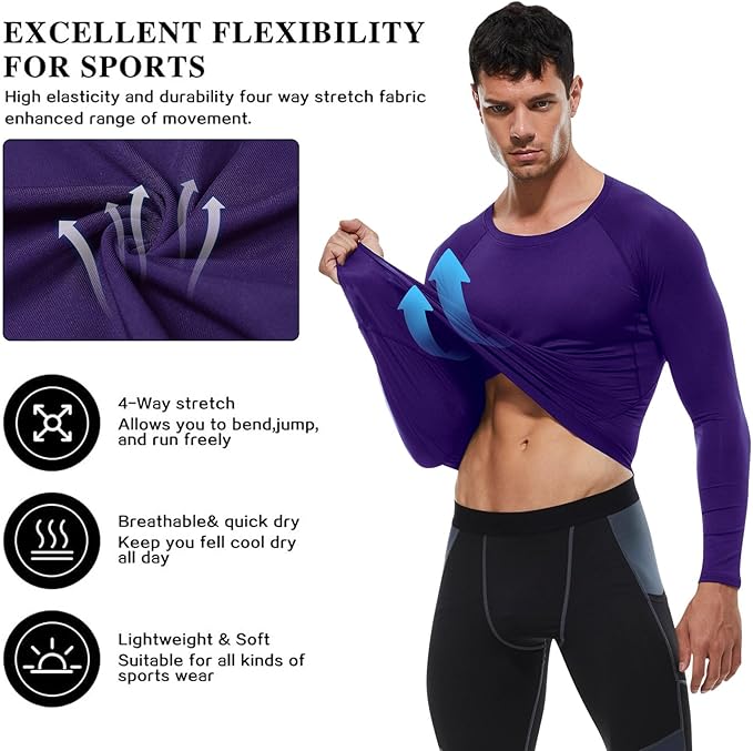 SPVISE 1 or 3 Pack Men's Compression Shirts Long Sleeve Workout Gym T-Shirt Running Top Cool Dry Sports Baselayer Undershirts