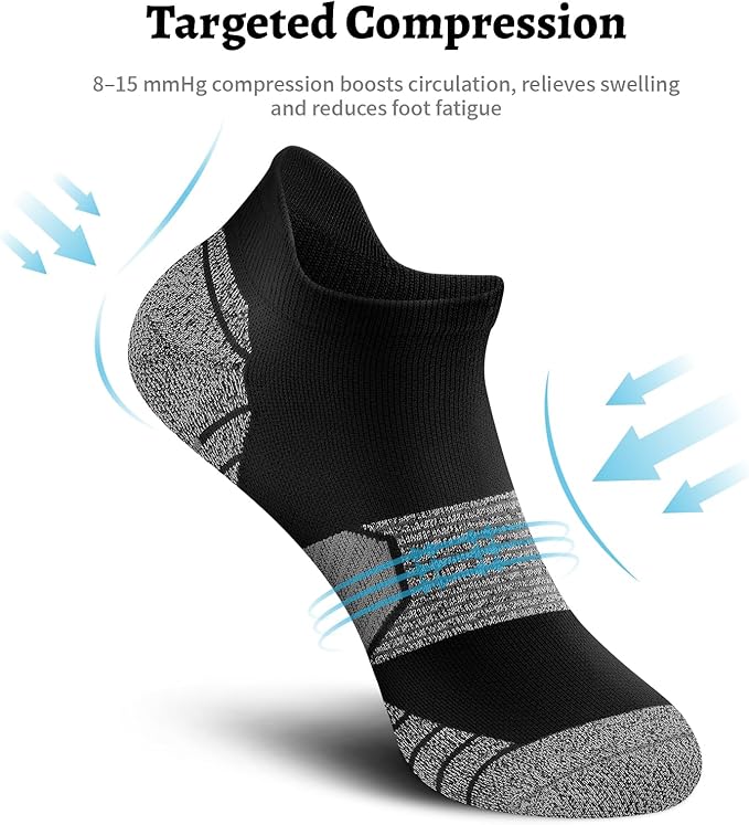 PAPLUS Compression Running Socks Women (6 Pairs), Ankle Athletic Socks Low Cut with Arch Support