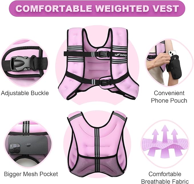 Weighted Vest Woman 5lb/8lb/10lb/12lb/15lb/20lb/25lb/30lb Weight Vest for Women Men, Rucking Vests with Reflective Stripe for Running Workout Walking Strength Training Weight Loss Fitness Weightlifting