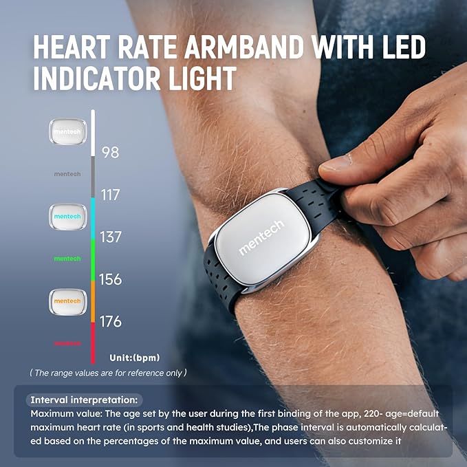 ANT+ Bluetooth Heart Rate Monitor, Portable Arm Heart Rate Monitor, 140 Hours Battery Life, Real Time Monitoring, Custom Interval, Waterproof, Use for Running Cycling Gym, ect (Long)