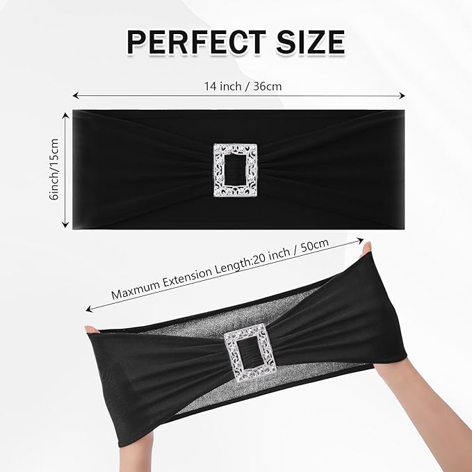 Joccun 120 PCS Spandex Chair Sashes Bows Stretch Chair Cover Band with Buckle Slider Universal Elastic Chair Ties for Wedding Banquet Party Event Decoration (Black)