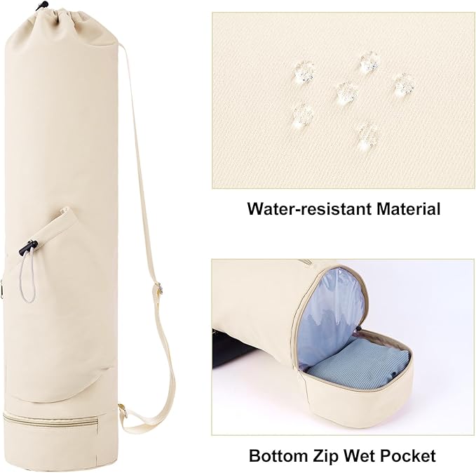 sportsnew Yoga Mat Bag with Water Bottle Pocket and Bottom Wet Pocket, Exercise Yoga Mat Carrier Multi-Functional Storage Bag, Patent pending
