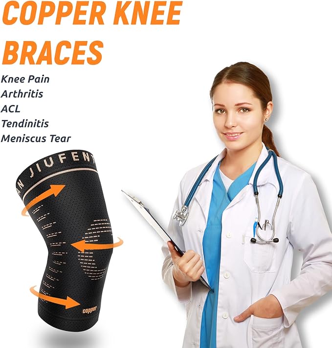 JIUFENTIAN Copper Knee Sleeve,Copper Knee Braces for Women and Men Arthritis,ACL, Tendinitis, Meniscus Tear, Joint Pain Relief, Running, Working Out, Fitness, Weightlifting (XLarge)