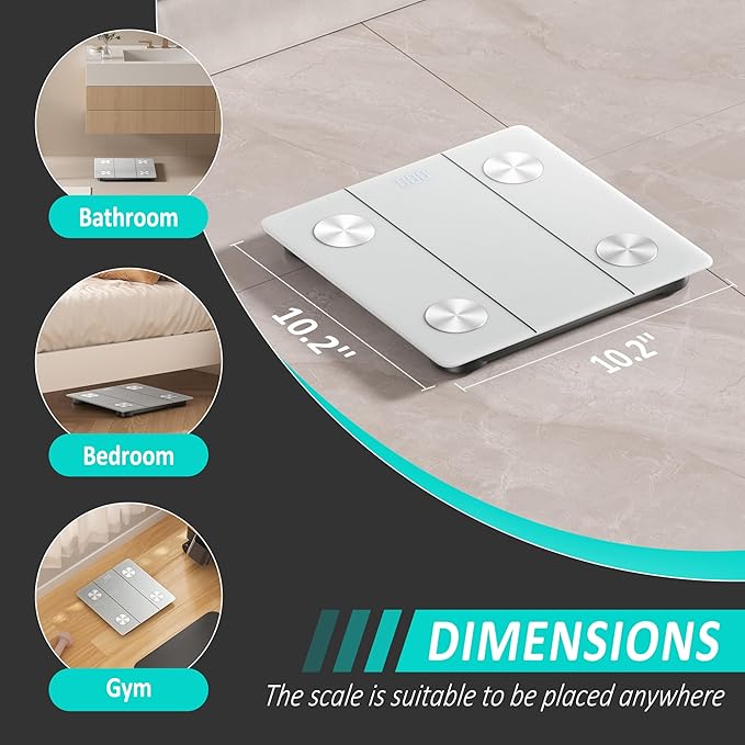 Elevon Smart Scale for Body Weight, Digital Bathroom Scale with LED Display, 12 Body Composition Metrics, Body Fat BMI Health Monitor, Bluetooth Sync with Apps, 400lb Capacity, Tempered Glass
