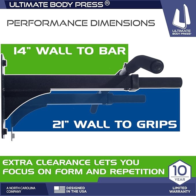 Wall Mount Pull Up Bar with Extra Clearance, Fits 16" Studs by Ultimate Body Press