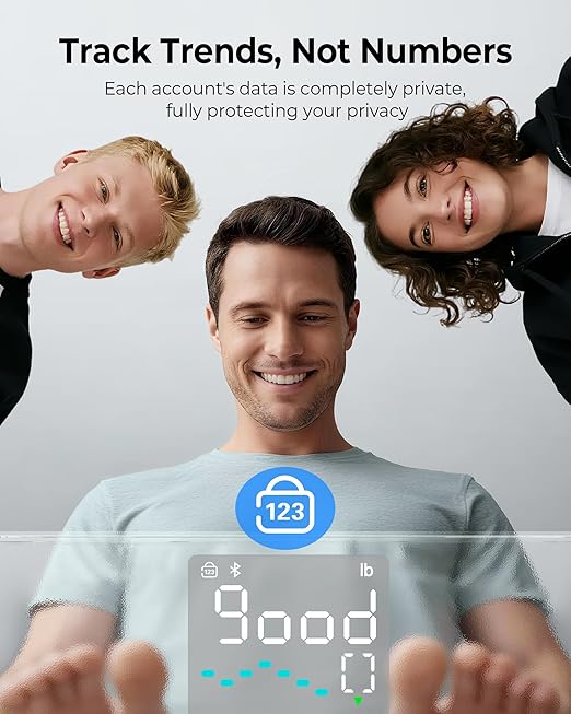 Ovutek Smart Body Fat Scale with 14 Body Composition Metrics Including BMI, Muscle Mass, Weight Bathroom Scale with Color-Changing, Fitness App - Flash White