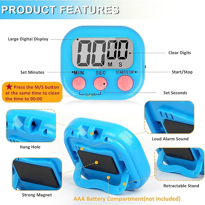 ZILLEEN Classroom Timer for Kids Teachers 2 Pack Digital Timers, Blue & Yellow
