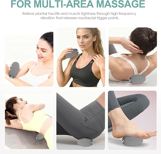 Vibrating Massage Ball for Muscle Recovery, Silicone Myofascial Massage Ball, Plantar Fasciitis Relief,Hip & Psoas Release, Deep Tissue & Trigger Point Roller for Neck, Back, Foot (Gray)
