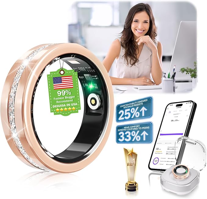 10 Gen Diamond Smart Ring and Wireless Charging Case【Industry Ranking No.1 – 0 Measurement Error】 2026 Smart Ring for Women & Men for Sleep Tracking Wearable Device,Fitness Ring【Gold 8#】
