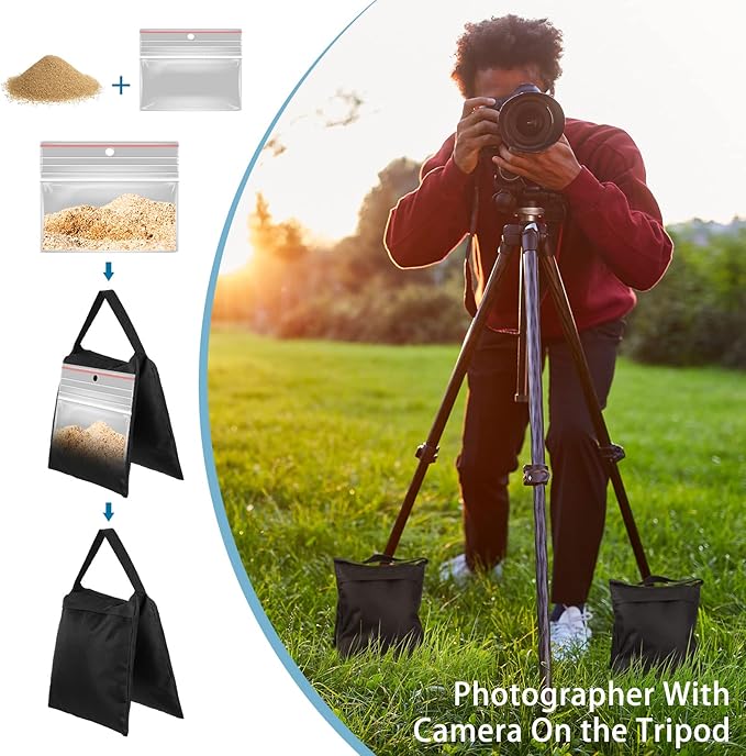 Nuogo Photography Sand Bags Heavy Duty Weight Bags with Metal Hooks, Stabilize Tripods for Wedding Outdoor, Photography Video Studio Boom Mics Furniture Against Wind