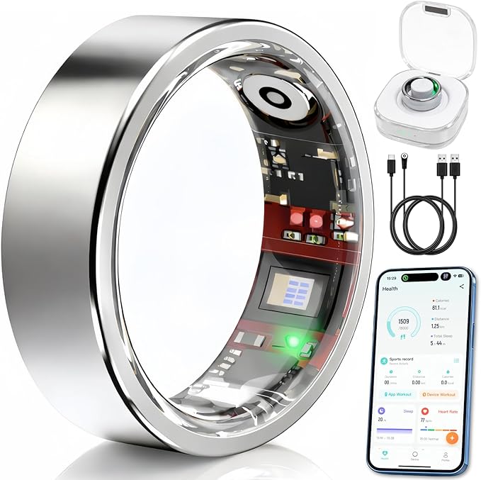 Smart Ring Health & Fitness Tracker for Men & Women – Sleep, Heart Rate & SpO₂ Monitoring, Stress & Activity Tracking, Women’s Health Support, 180+ Sports Modes, IP68 Waterproof, No Subscription Fee