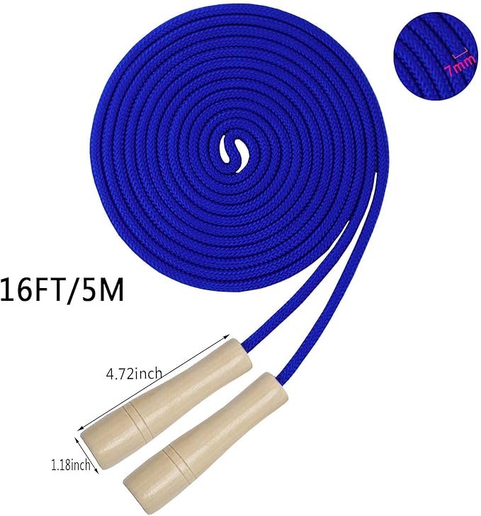 Double Dutch Jump Rope 16 ft 2 Pack, Adjustable Long Skipping Rope with Wooden Handle, Multiplayer Team Jumping Rope for Kids Adults, Long Enough for 5-6 Jumpers
