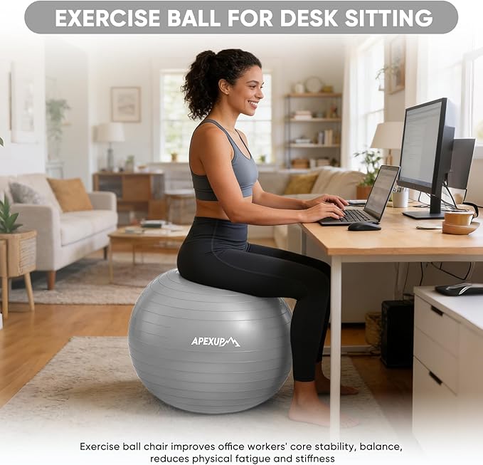 APEXUP Yoga Ball Exercise Ball Anti Slip Heavy Duty for Fitness, Balance & Core Workout, Balance Training, Pregnancy & Physical Therapy, 5 Sizes