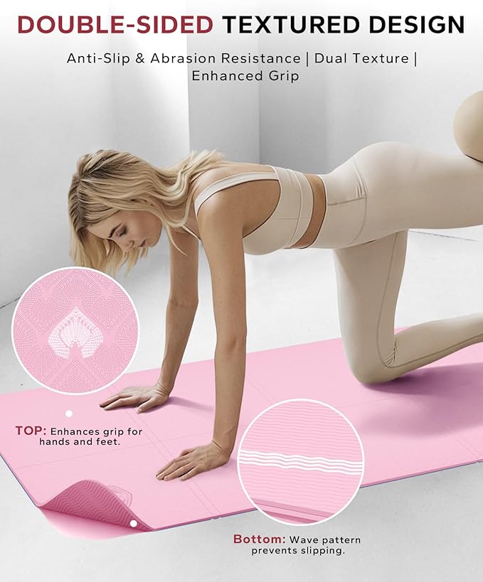 HAPBEAR Foldable Yoga Mat - 72"x24"x0.24" (6mm), Non-Slip TPE Exercise Mat for Home Workout, Yoga, Pilates,Stretching, & Travel, Durable & Eco-Friendly, Includes Carry Bag