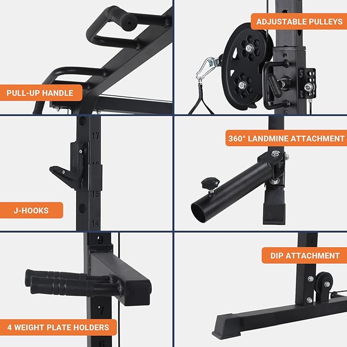 2000 LBS Power Cage,All in One Squat Power Rack with Dual Pulley Cable Crossover System,Heavy-Duty Steel Construction Squat Rack for Strength Training Home gym