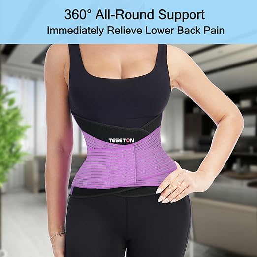 TESETON Back Support Brace Belt for Men & Women, Breathable Lumbar Support Belt, scoliosis back brace, Waist Relax Lower Back Pain & Sciatica Pain Relief with 8 reinforced Bones 02 Purple-XL