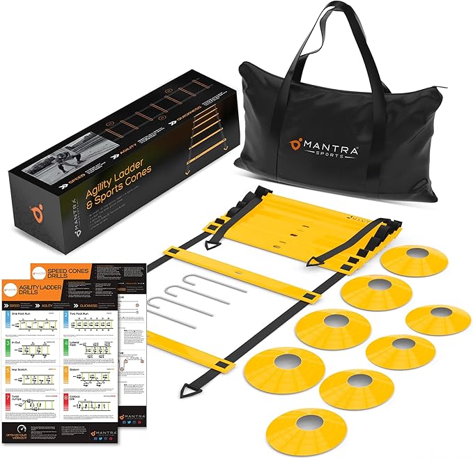 Soccer Training Equipment Agility Ladder Set, Sports Speed & Agility Training Equipment Kit with Cones & Drills, Speed Training Ladder for Footwork, Football Training Equipment