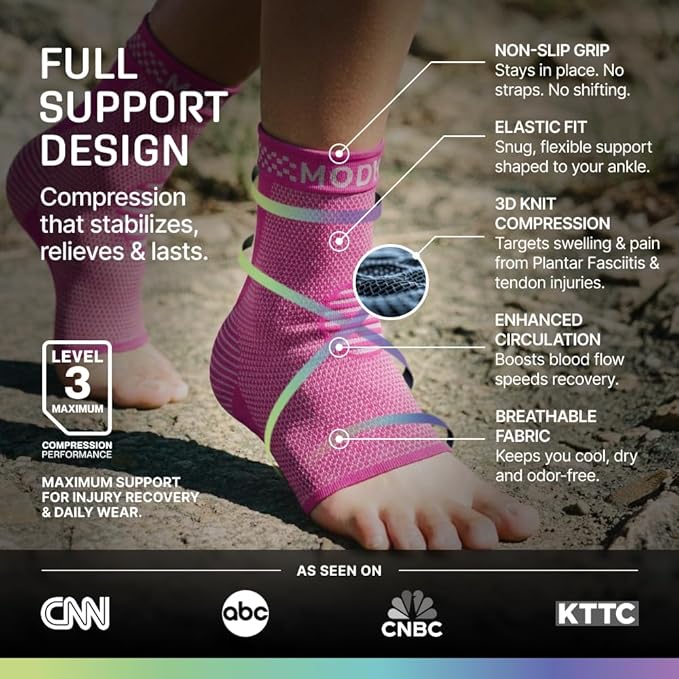 Modvel Ankle Brace for Women & Men - Compression Ankle Sleeve & Foot Brace, Right Left Ankle Support for Sprained Ankle, Achilles Tendonitis, Plantar Fasciitis Relief, Running Basketball Soccer