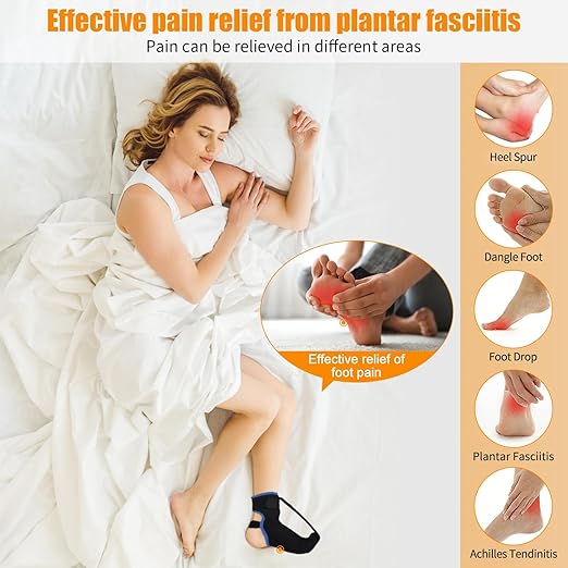 Plantar Fasciitis Night Splint Sock with Hand-Held Massage Tool Upgraded Soft Plantar Fasciitis Brace for Women Men for Achilles Tendonitis Foot Drop Heel Spur Pain Relief Black-Blue (Large)