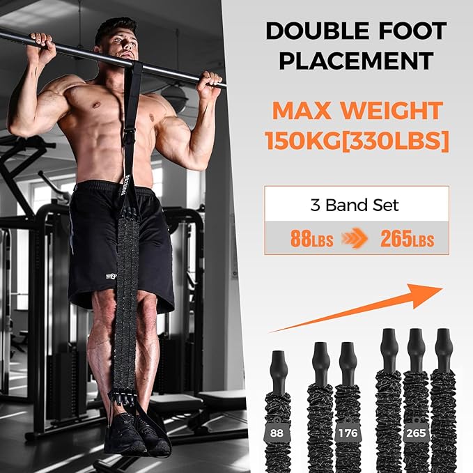 Innstar Pull Up Assistance Bands, Heavy Duty Resistance Band for Pull Up Assist, Adjustable Resistance 165-265lbs with Fabric Feet/Knee Rest, Pull Up Bands Assistance Bands