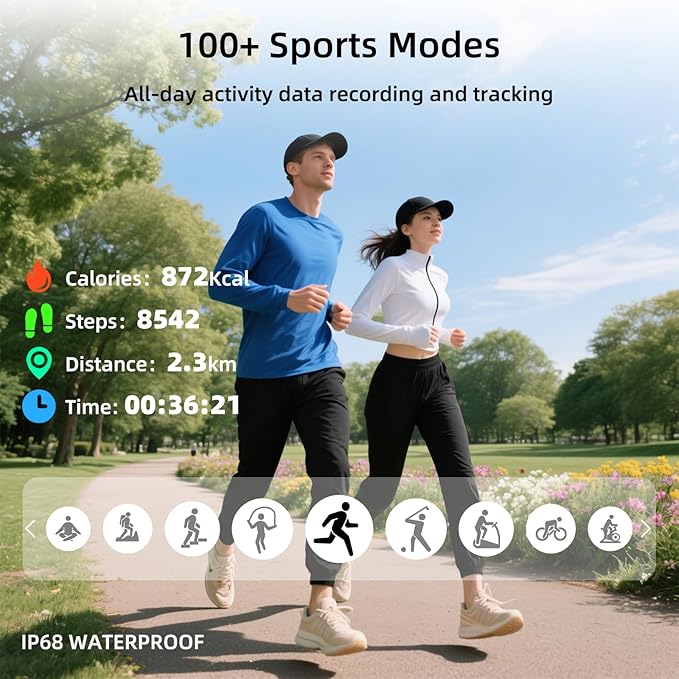 Smart Watch with Built-in GPS, 1.96" HD Display, Answer/Make Calls, 100+ Sport Modes, Heart Rate/Sleep/SpO2 Monitor, Fitness Activity Tracker for Android and iPhone, for women men (Black, 1.96")