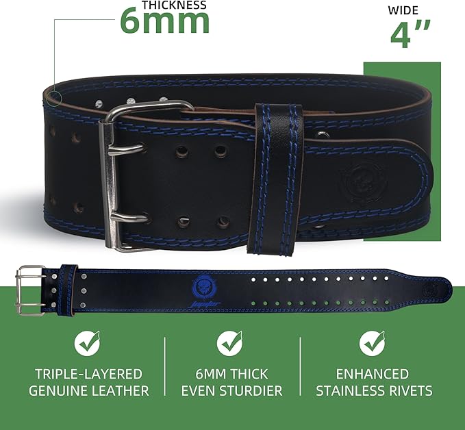 Weight lifting Belt (6mm Thick) - Genuine leather, offering back support. Double-pronged buckle, ideal for weightlifting, powerlifting, squats and deadlifts