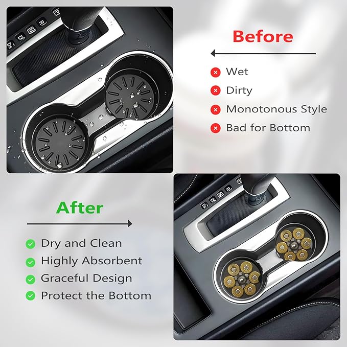 Car Cup Holder Coasters, 2 Pcs Ceramic Coasters with Finger Slot and Cork Back, Anti-Slip Shock Absorbing Women and Men Universal Car Accessories - Revolver