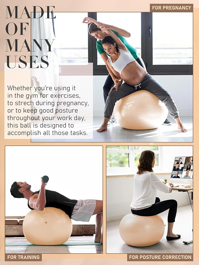 PhysKcal Yoga Ball for Exercise, Pilates Set, 4 Sizes Fitness Ball for Workout, Birthing, Pregnancy, Physical Therapy- Pump Included