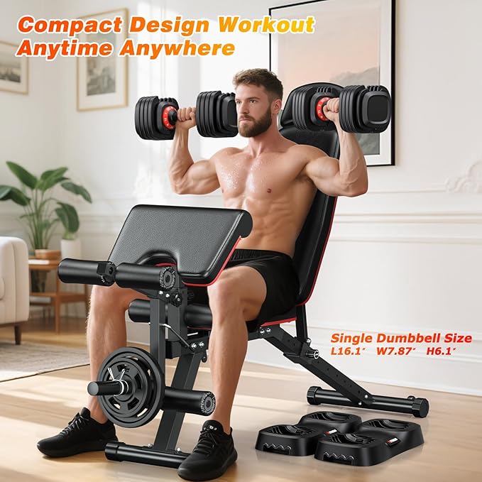 XDDIAS Adjustable Dumbbell Set of 2, 25/55/80LB Dumbbell Set-Fast Adjust Weights Set, 5/10/16 in 1 Free Weights Dumbbells Set with Anti-Slip Metal Handle, Compact Size for Men/Women Home Gym Equipment