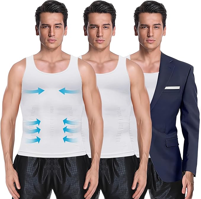 MEETYOO 1/2/3 Pack Men's Shaper Slimming Tank Top Athletic Compression Shirt with Sleeveless Undershirts for Men