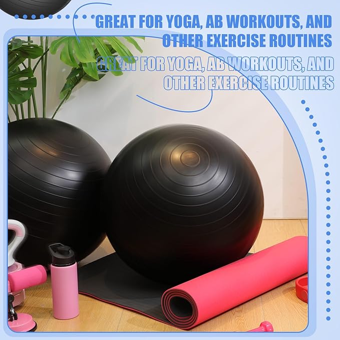 Leyndo 2 Pcs Yoga Ball Exercise Ball Large 26 Inch Exercise Anti Burst Birthing Fitness Ball with Pump, 26 Inches/ 65 cm for Improved Posture, Balance, Yoga, Pilates, Training
