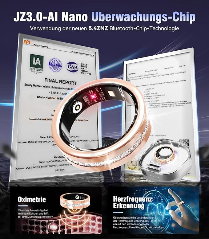 10 Gen Diamond Smart Ring and Wireless Charging Case【Industry Ranking No.1 – 0 Measurement Error】 2026 Smart Ring for Women & Men for Sleep Tracking Wearable Device,Fitness Ring【Gold 8#】