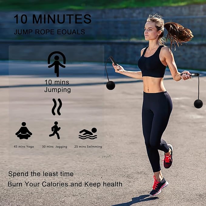 Jump Rope with Counter, 2-in-1 Weighted Corded & Cordless Skipping Rope with LCD Display, Adjustable Length Steel Ball Bearings for Calorie/Count Tracking - Smart Jump Rope for Adults Home Gym Fitness Workouts
