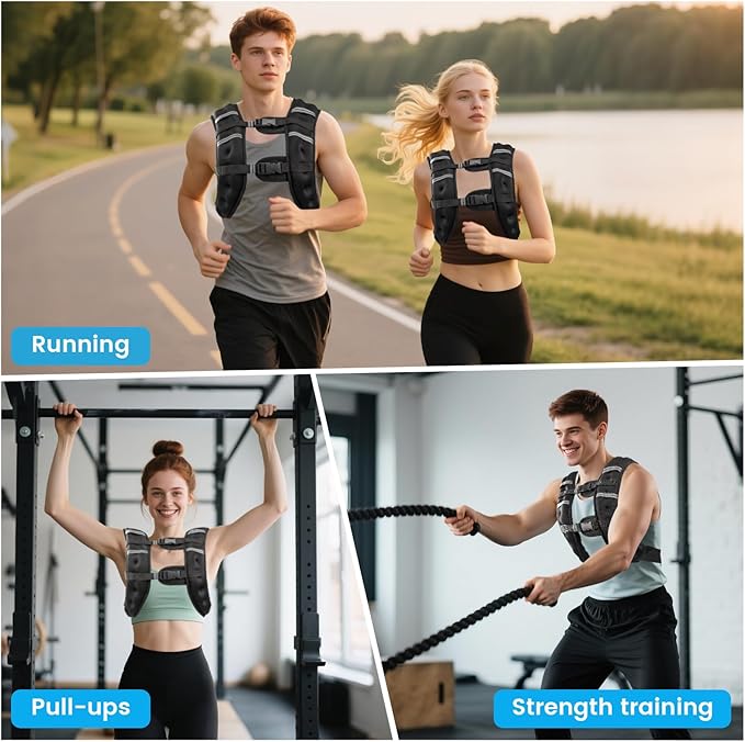 Weighted Vest, 6lb/8lb/12lb/16lb/20lb/30lb for Men, Women with Reflective Stripe, Weight Vests Adjustable for Workout, Strength Training, Running, Fitness, Muscle Building, Weight Loss clearance