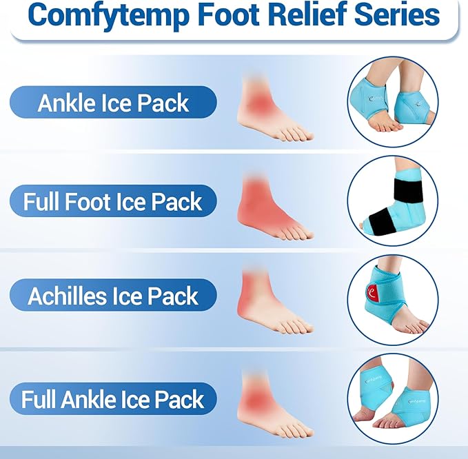 Comfytemp Ankle Foot Ice Pack Wrap for Plantar Fasciitis Relief, Ankles Brace for Sprain, Heel Spur, Swelling, Achilles Tendonitis, Cold Bag for Injuries Reusable, Hot Cold Compress, 1 Pack (Blue)