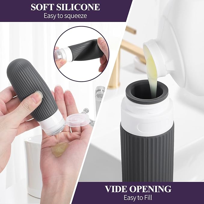 ME.FAN 18 Pack Travel Bottles for Toiletries, TSA Approved Silicone Portable Size Bottle, Refillable Cosmetic Container Kits for Conditioner, Shampoo, Lotion,Face Cream - Desert Sage