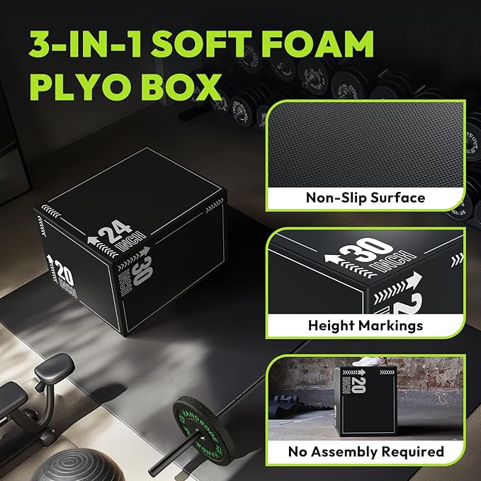 HANDBODE 3-in-1 Plyometric Box, Jumping Exercise Equipment Trainer with Non-Slip Surface for Workout Training, Pro-Duty HIIT Exercise Foam Plyo Box, Home Gym