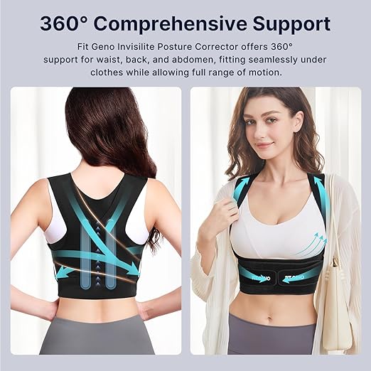 Fit Geno Posture Corrector for Women Invisilite: Invisible Lightweight Back Brace for Neck Shoulder & Upper Back Pain Relief - Improve Posture Correct Hunchback Slouching Under Clothes XX-Large