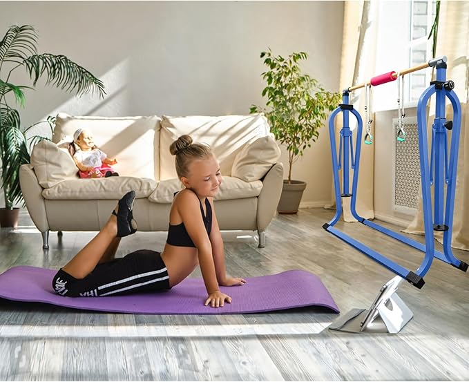 GLANT Gymnastics Bar for Kids with Rings Set, 7 Heights Adjustable Easy Folding Gymnastic Training Bar Kids Monkey Horizontal Bars - Max Load 300LBS