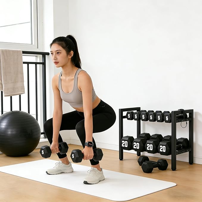 Dumbbell Storage Rack, Weight Rack for Dumbbells, 2 Tier Adjustable Kettlebell Rack Shelf Weight holder for Home Gym Heavy-Duty Space-Saving (Rack Only)