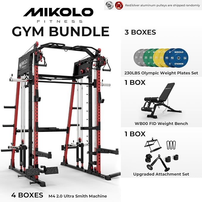 Mikolo M4 2.0 Smith Machine, 2200lbs Squat Rack with LAT-Pull Down System & Cable Crossover Machine, Training Equipment with Leg Hold-Down Attachment