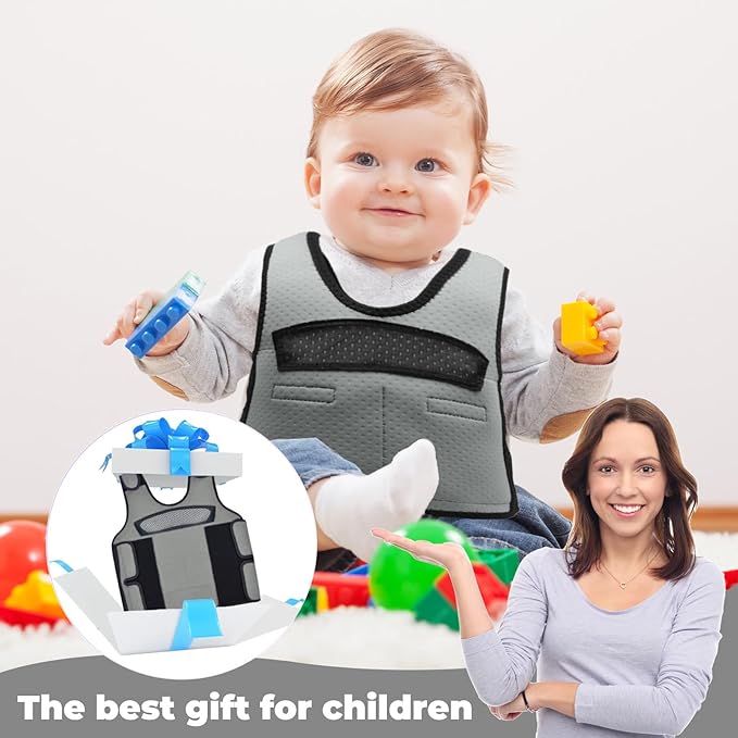 Compression Vest for Kids-Grey, Weighted Vest for Kids Including 6 Removable Weights, (Small, Ages 2 to 5)