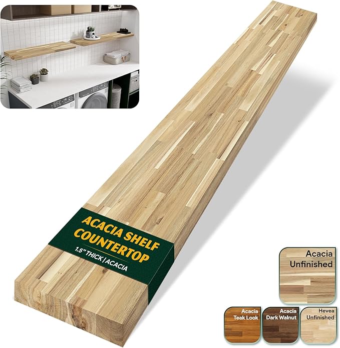 Howizz Acacia Butcher Block Shelf 12" x 8ft x 1.5" Inches, Unfinished Solid Wood Shelf Board, Wooden Plank Board