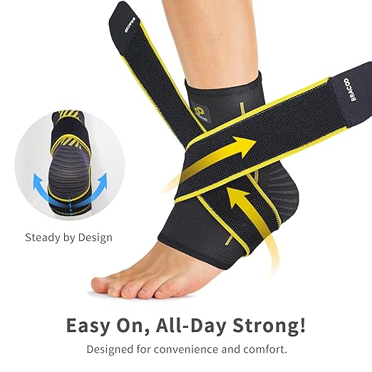 Bracoo 2 Pack Ankle Brace Compression Sleeve for Women & Men, Adjustable Ankle Support Strap for Sprained, Plantar Fasciitis, Pain Relief, Injury Recovery, Running, Workout, GYM, FS60